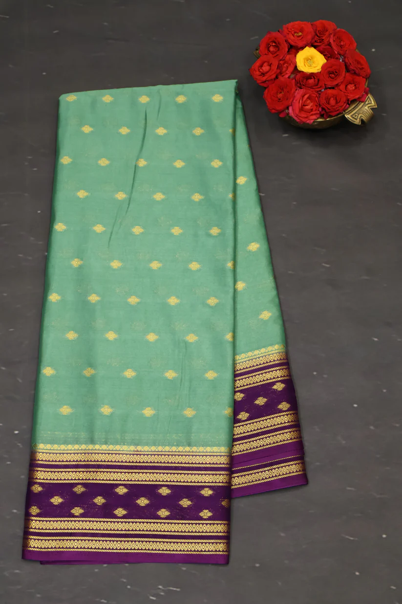 Semi Mysore Silk Saree Green Purple
